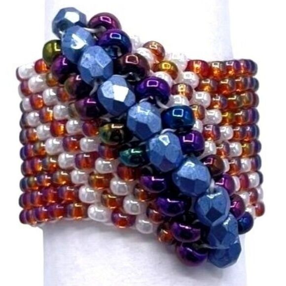 Rainbow Topaz with White and Blue Crystal Cellini Spiral Statement Ring Size 10 - Picture 1 of 6